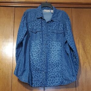 Denim Blue Leopard Print Button Down Shirt